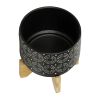 7" SWIRL PLANTER ON STAND, BLACK - as Pic