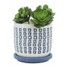 5" TINY SQUARES PLANTER W/ SAUCER, BLUE - as Pic