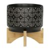 7" SWIRL PLANTER ON STAND, BLACK - as Pic