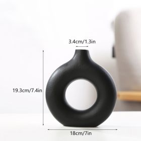 Donut Plain Burned Ceramic Vase Ins Wind (Option: Black Medium-Donut Vase)